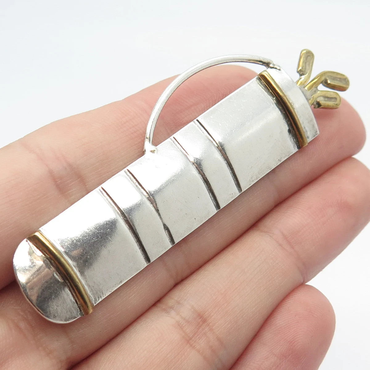 925 Sterling Silver 2-Tone Vintage Mexico Golf Clubs Pin Brooch