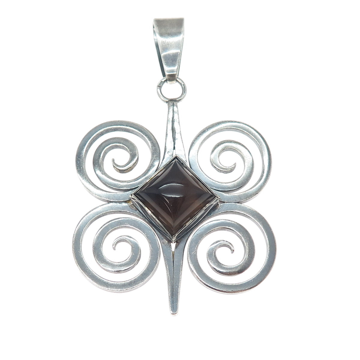 TEPPICH 925 Sterling Silver Vintage Real Smoky Quartz Modernist Spiral Pendant