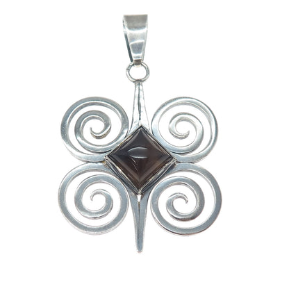 TEPPICH 925 Sterling Silver Vintage Real Smoky Quartz Modernist Spiral Pendant
