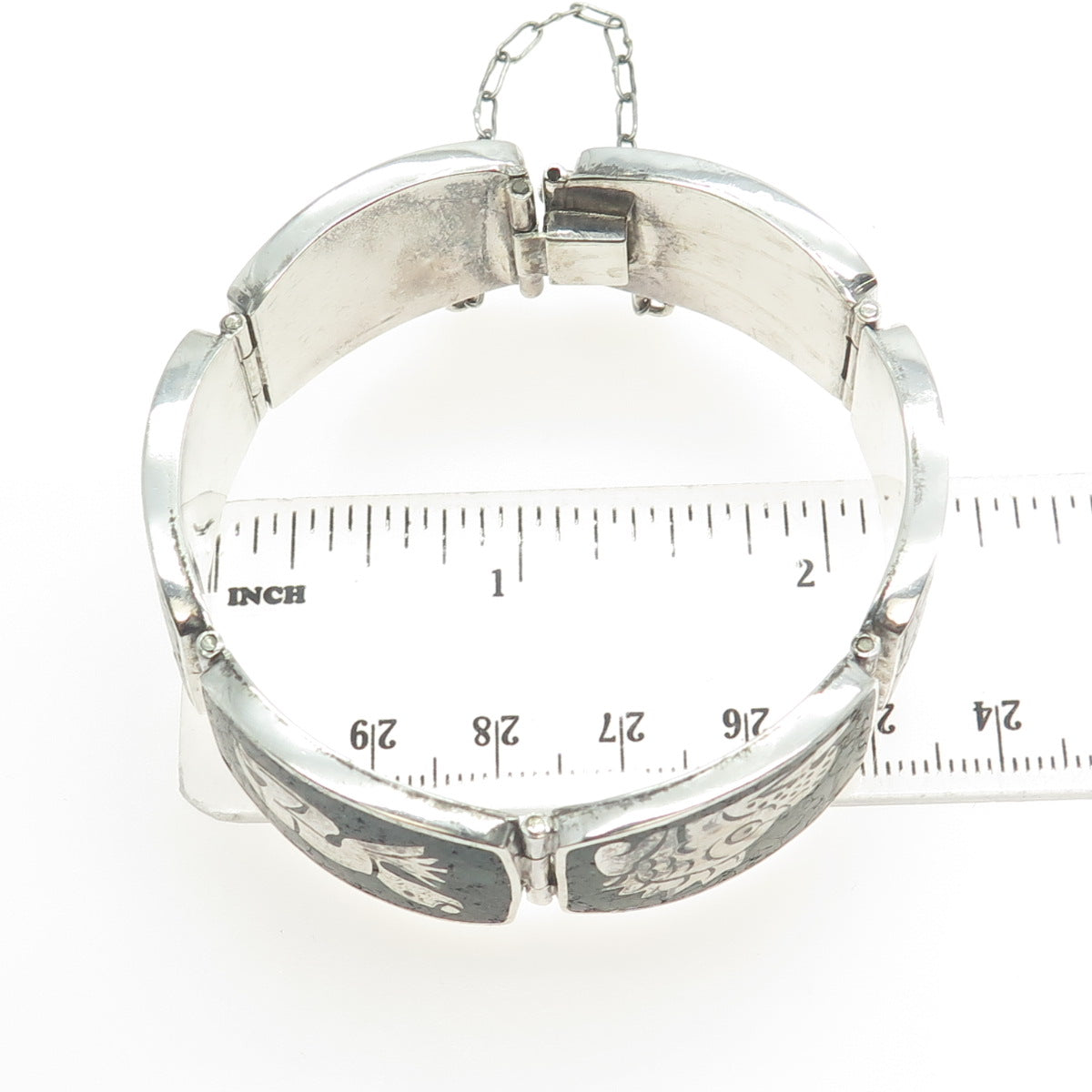 MIGUEL MELENDEZ Sterling Silver Vintage Mexico Azurite Tribal Animal Bracelet 7"