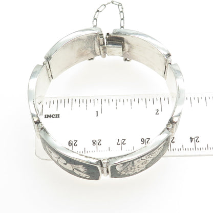 MIGUEL MELENDEZ Sterling Silver Vintage Mexico Azurite Tribal Animal Bracelet 7"