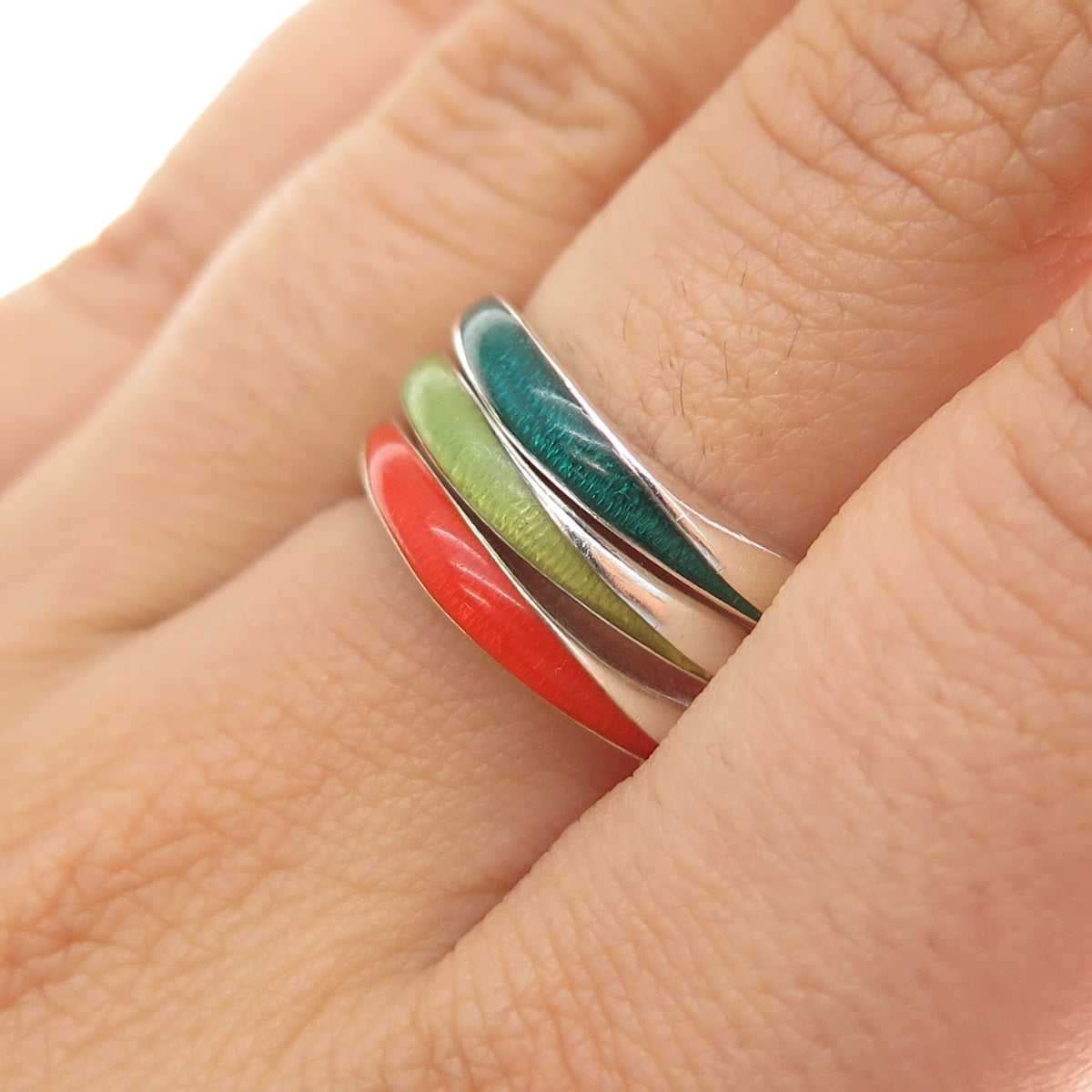 CNA PRANDA Sterling Silver Vintage Enamel SET of 3 Stackable Band Ring Size 9