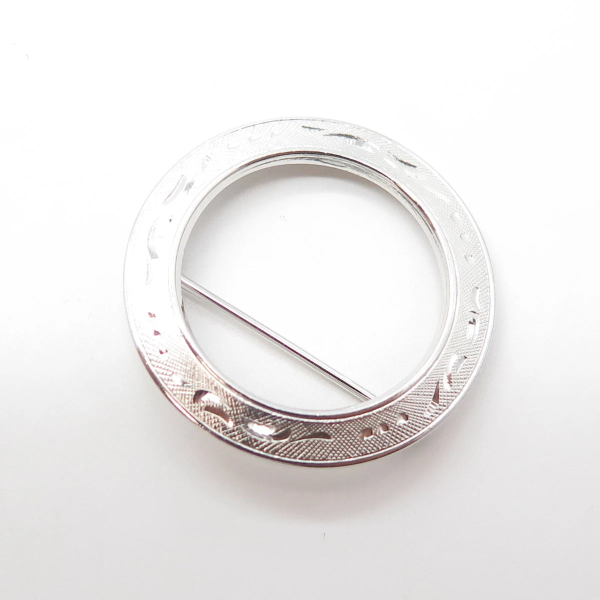 925 Sterling Silver Vintage Engraved Swirl Mesh Open Round Pin Brooch