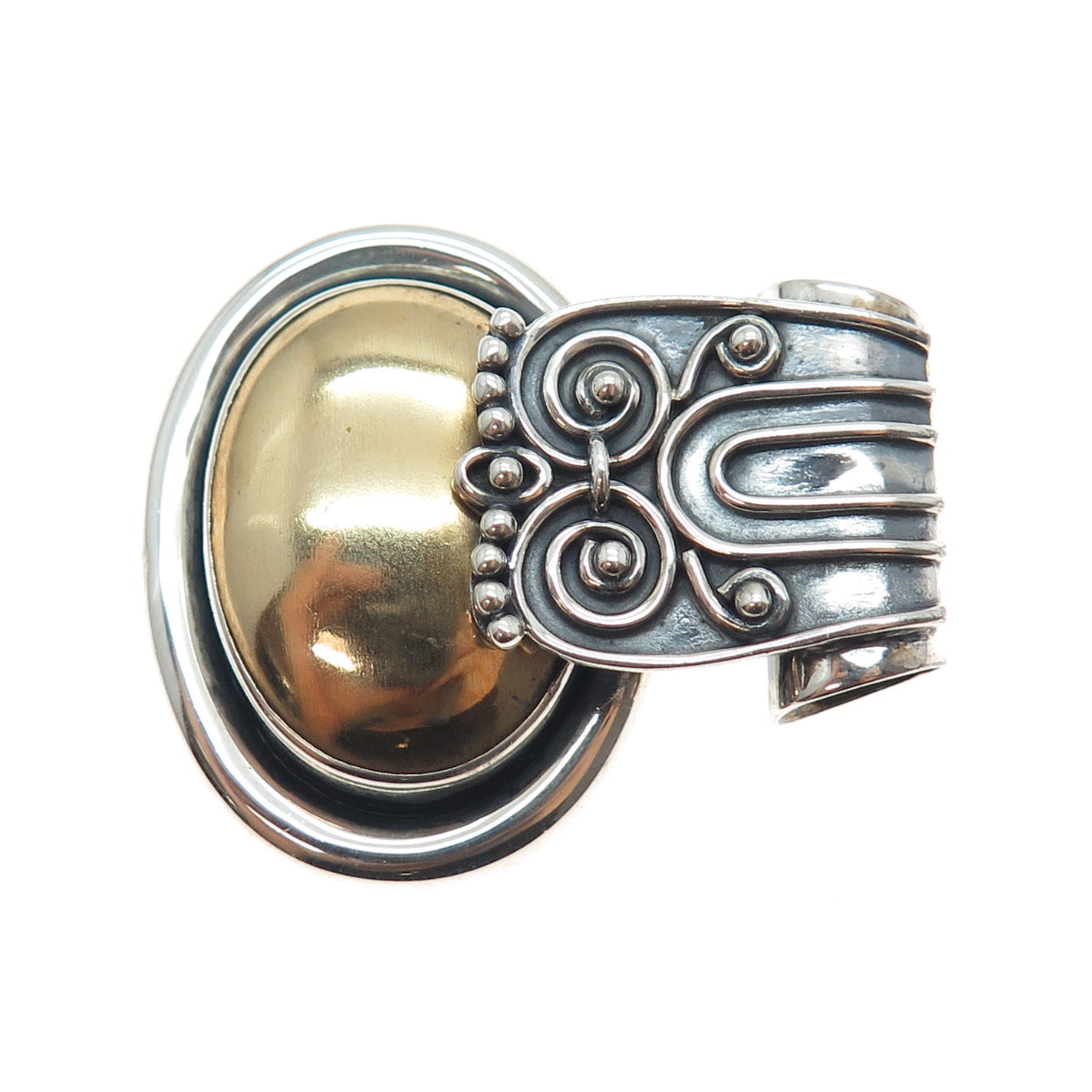 DOUG PAULUS 925 Sterling Silver & Brass Vintage Modernist Oxidized Slide Pendant