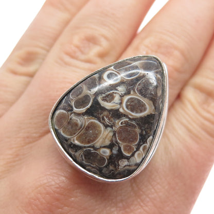 925 Sterling Silver Vintage Real Fossil Modernist Ring Size 10