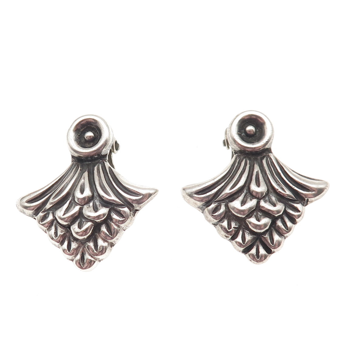 Ben-Amun 925 Sterling Silver Vintage Modernist Floral Oxidized Clip On Earrings