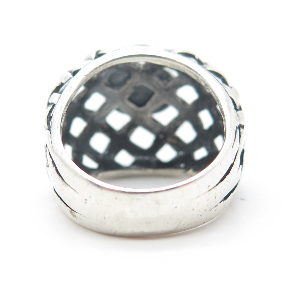 925 Sterling Silver Vintage Real Jade Gemstone Cage Ring Size 6