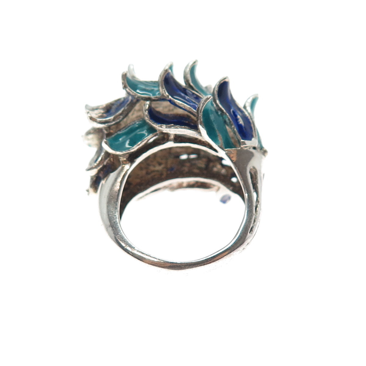 INDUSTRIA PERUANA 925 Sterling Silver Vintage Enamel Modernist Ring Size 7.25