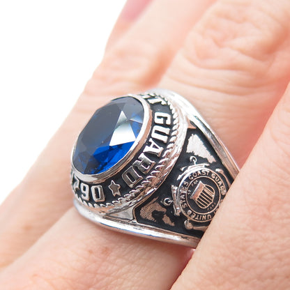 CREST CRAFT Sterling Vintage Lab-Created Sapphire US Coast Guard Ring Size 9.75