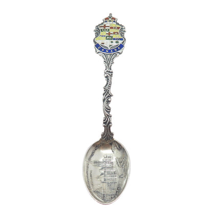 925 Sterling Silver Antique 1901 RD Canada Enamel Parliament Hill Coffee Spoon