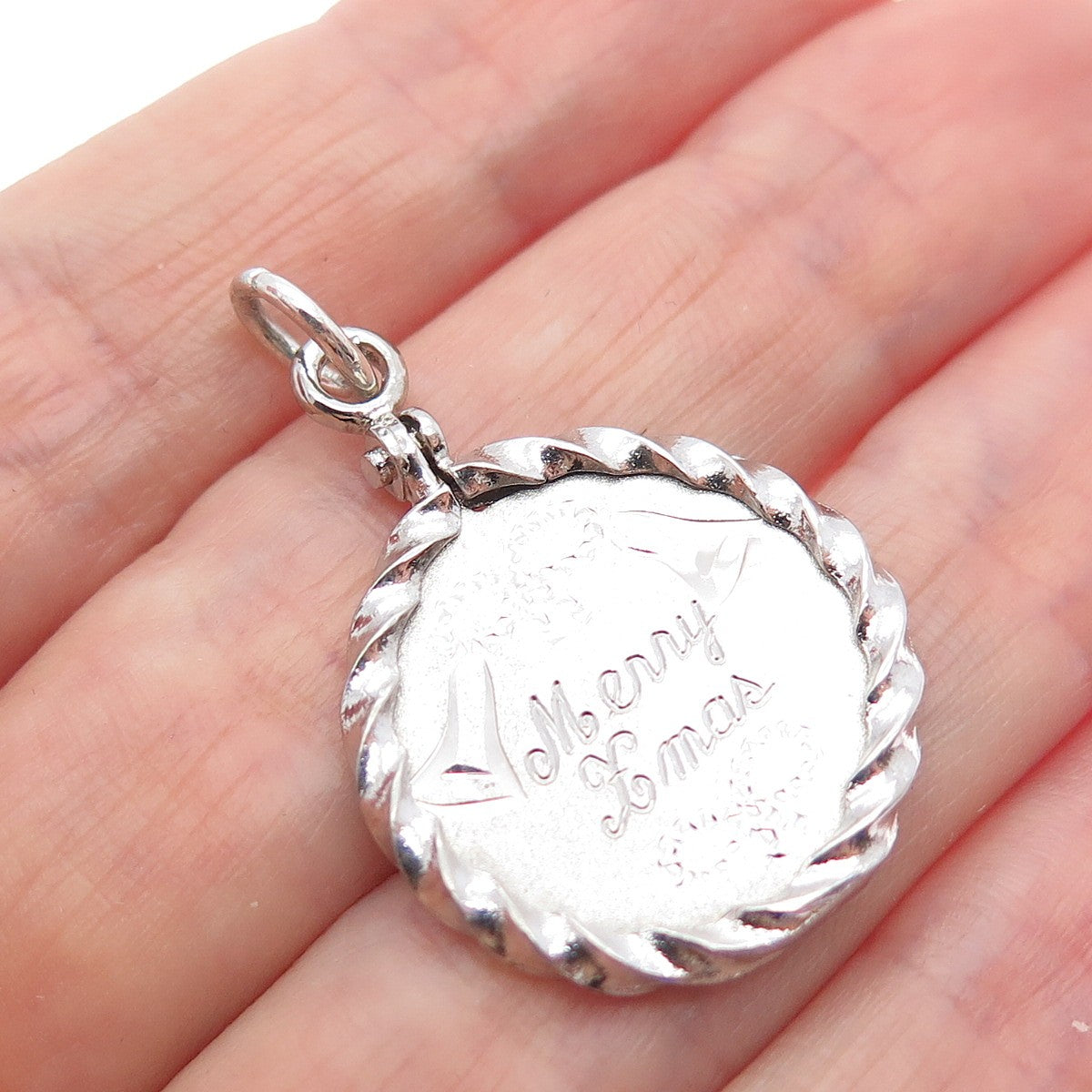 SPENCER 925 Sterling Silver Vintage Merry Christmas Charm Pendant
