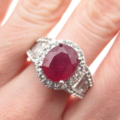 Chuck Clemency 925 Sterling Silver Real Ruby & White Topaz Ring Size 8