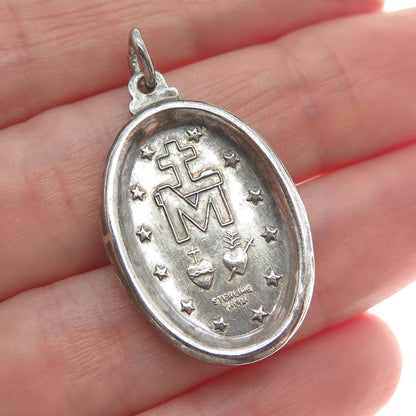 THEDA 925 Sterling Silver Antique Art Deco St. Mary Religious Pendant