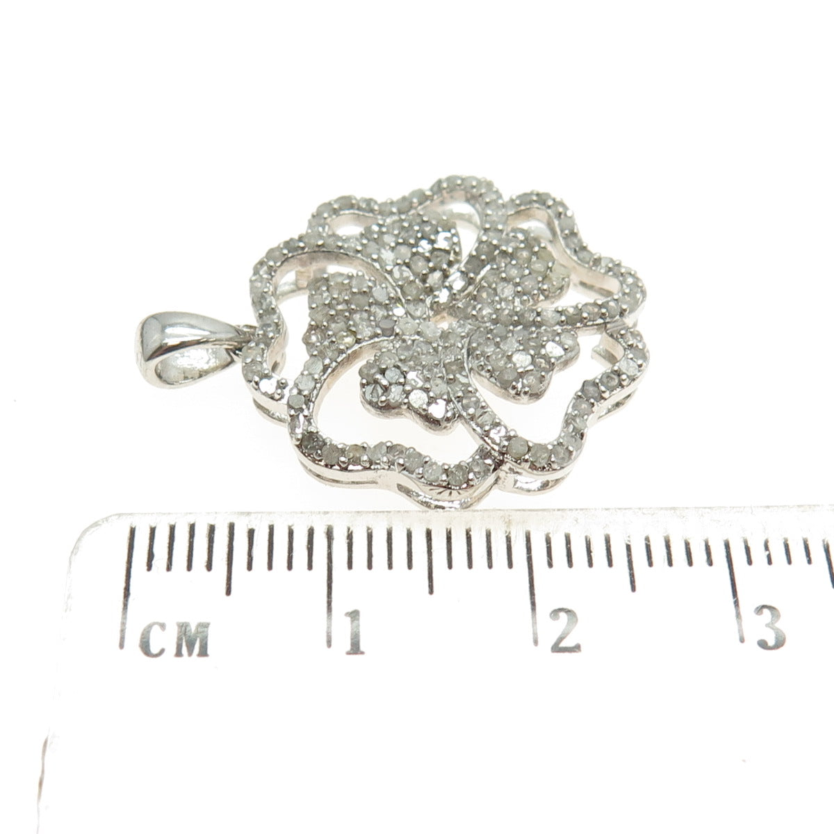 925 Sterling Silver Real Round-Cut Diamond Flower Pendant