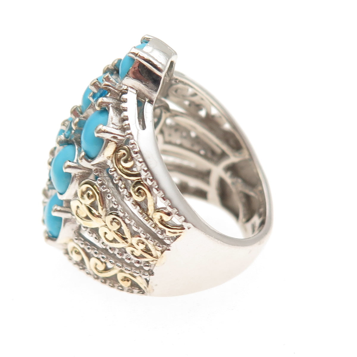 Chuck Clemency 925 Sterling Silver 2-Tone Real Turquoise Apatite Ring Size 5.25