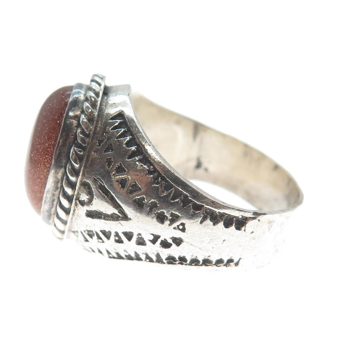 925 Sterling Silver Vintage Mexico Real Sunstone Oxidized Ring Size 12.5