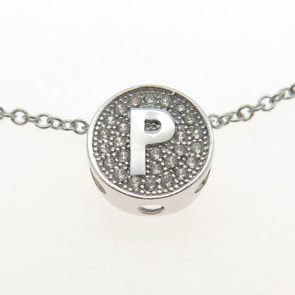 925 Sterling Silver Round-Cut C Z Letter "P" Initial Cable Chain Necklace 16-18"