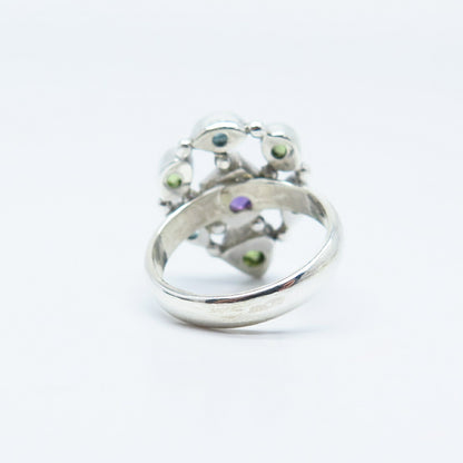 925 Sterling Silver Blue Topaz Amethyst & Peridot Gemstone Ring Size 6.5