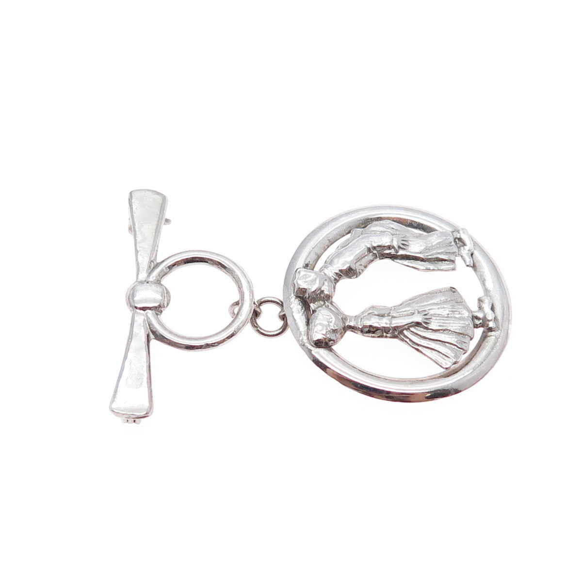 925 Sterling Silver Antique Art Deco Boy & Girl Kiss Bow Pin Brooch
