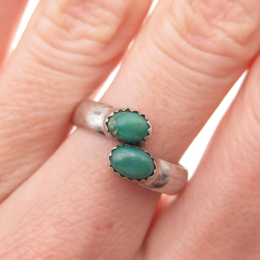 Old Pawn 925 Sterling Silver Vintage Turquoise Adjustable Bypass Ring Size 7.25