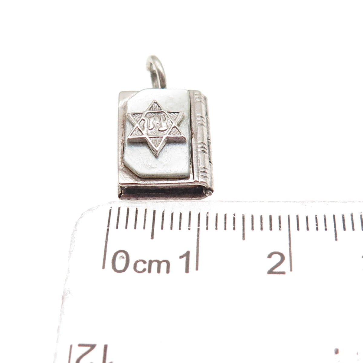 J.M. Fisher 925 Sterling Antique Art Deco MOP Torah Locket Mini Charm Pendant