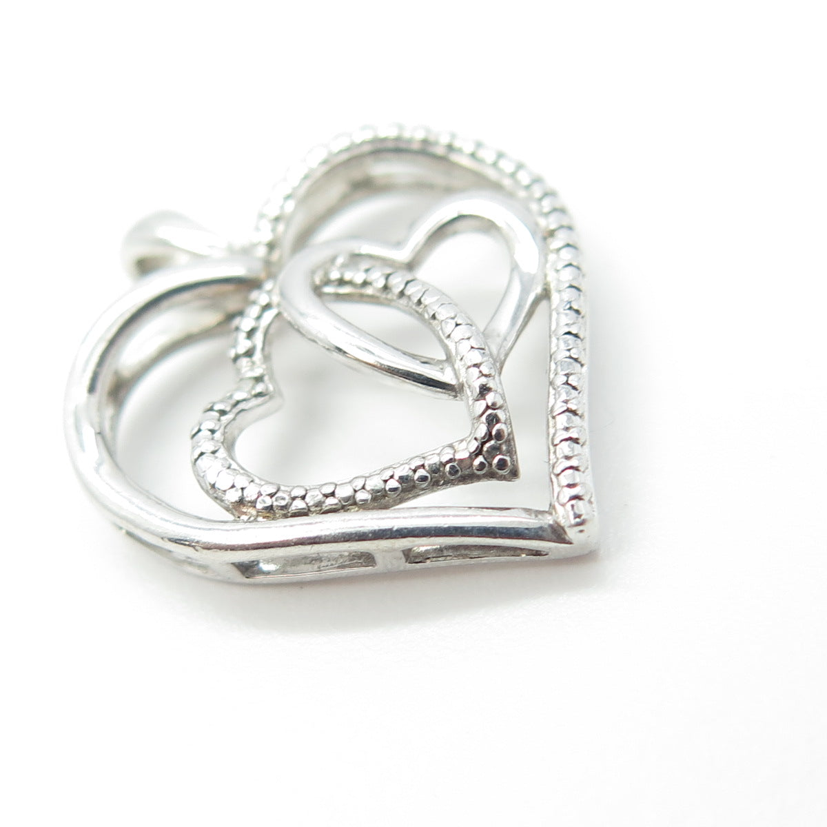 SAI 925 Sterling Silver Real White Diamond Accent Hearts Pendant