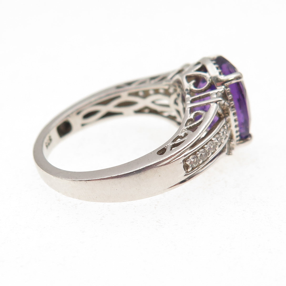 Chuck Clemency 925 Sterling Silver Real Amethyst & White Topaz Ring Size 7