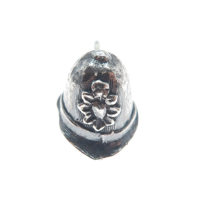 925 Sterling Silver Vintage Firefighter Helmet Oxidized Minimalist 3D Pendant