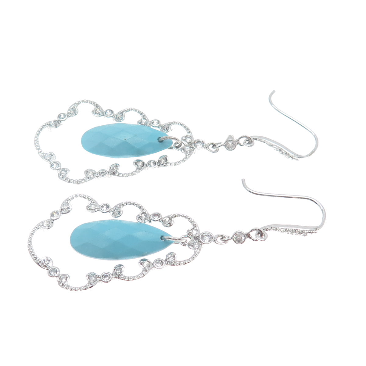 925 Sterling Silver Faux Turquoise & C Z Dangle Earrings