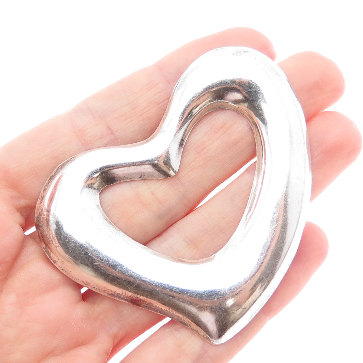 925 Sterling Silver Vintage Mexico Modernist Open Heart Pin Brooch