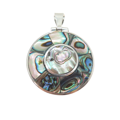 925 Sterling Silver Vintage Mexico Real Abalone Shell Modernist Charm Pendant