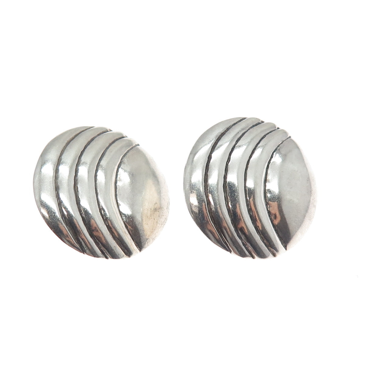 925 Sterling Silver Vintage Modernist Ribbed Moon Oxidized Earrings