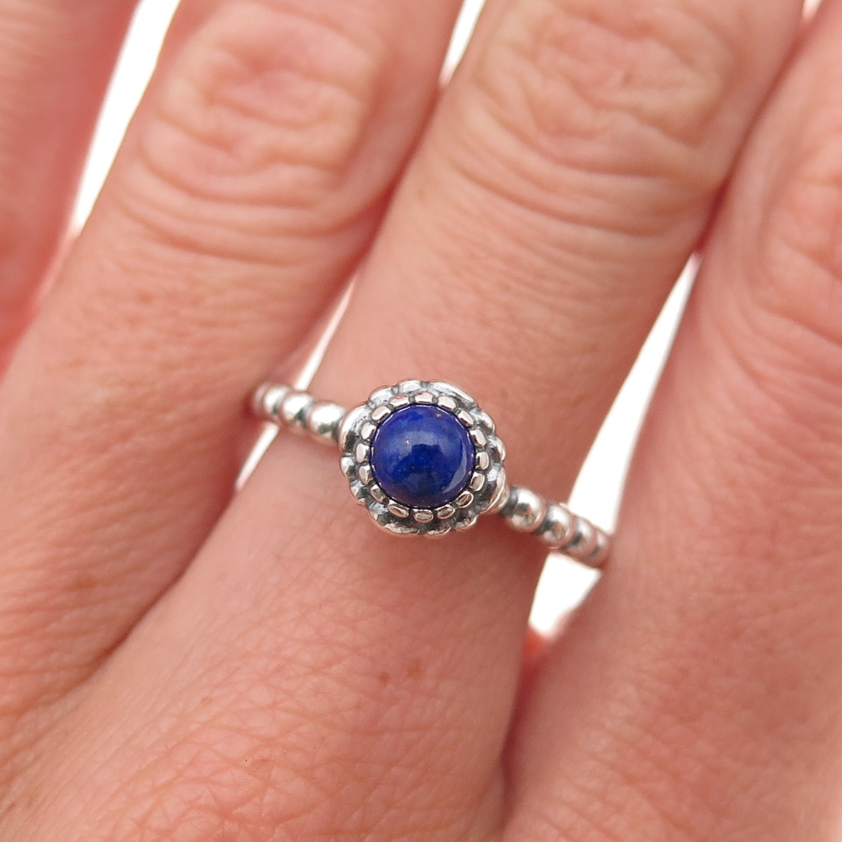 Pandora 925 Sterling Silver Real Lapis September Birthstone Ring Size 6.75