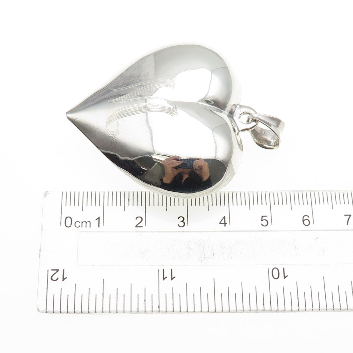 925 Sterling Silver Vintage Engraved Letter M Initial Puffy Heart Pendant