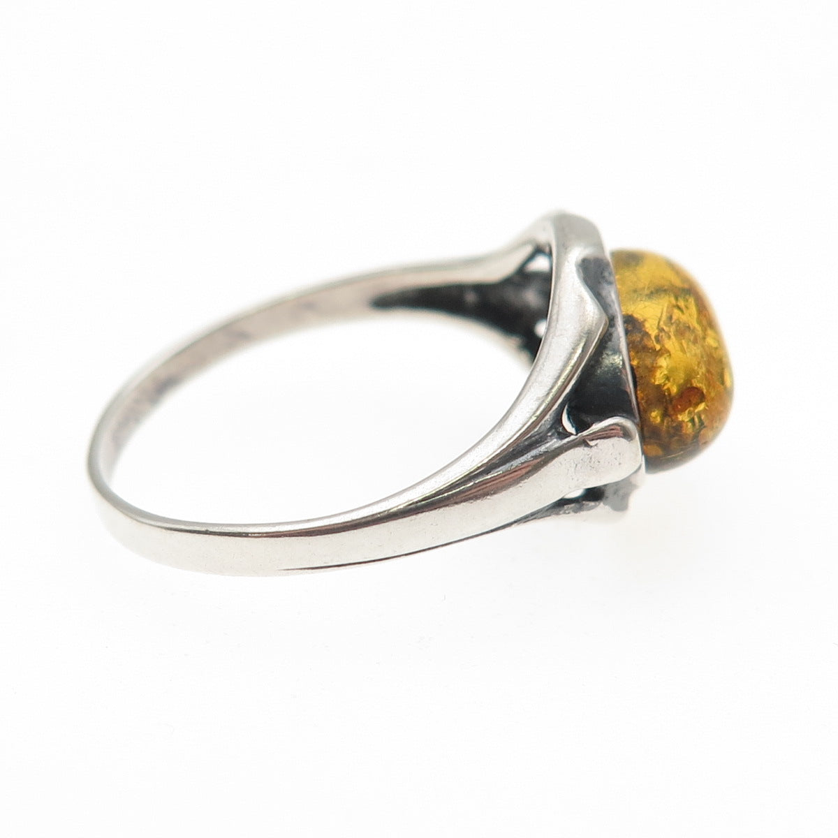925 Sterling Silver Vintage Real Amber Modernist Oxidized Ring Size 9