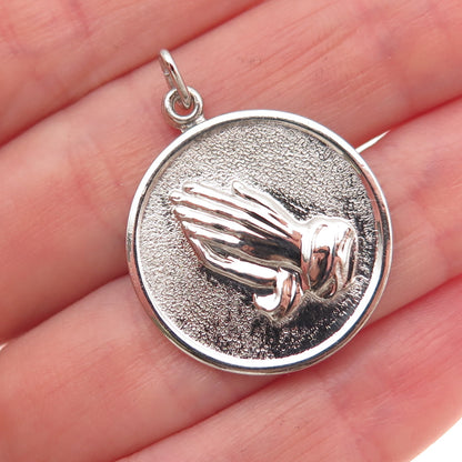 925 Sterling Silver Vintage Prayer Hands Charm Pendant