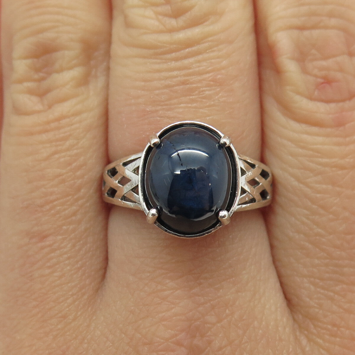 925 Sterling Silver Real Cabochon Sapphire Ring Size 6.75