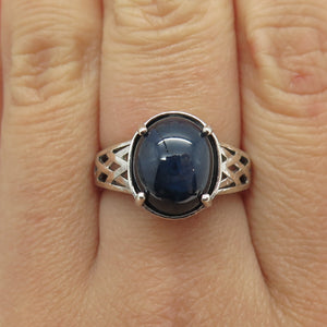 925 Sterling Silver Real Cabochon Sapphire Ring Size 6.75