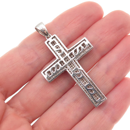 925 Sterling Silver Round-Cut C Z Sparkle Cross Charm Pendant
