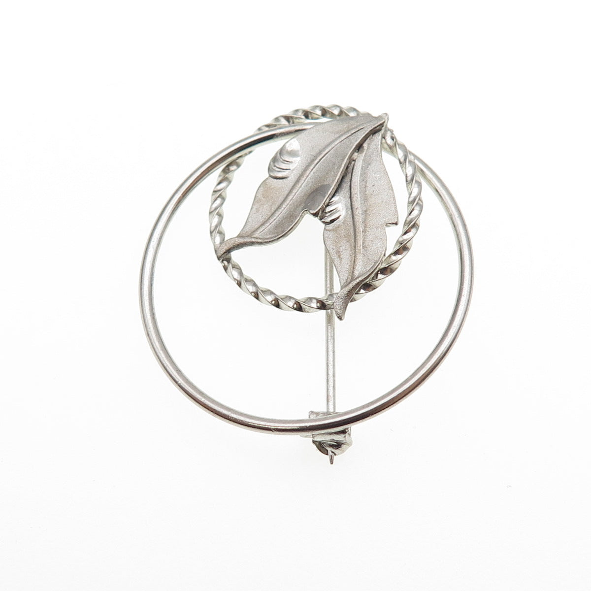 ROMA 925 Sterling Silver Vintage Floral Leaf Oxidized Pin Brooch