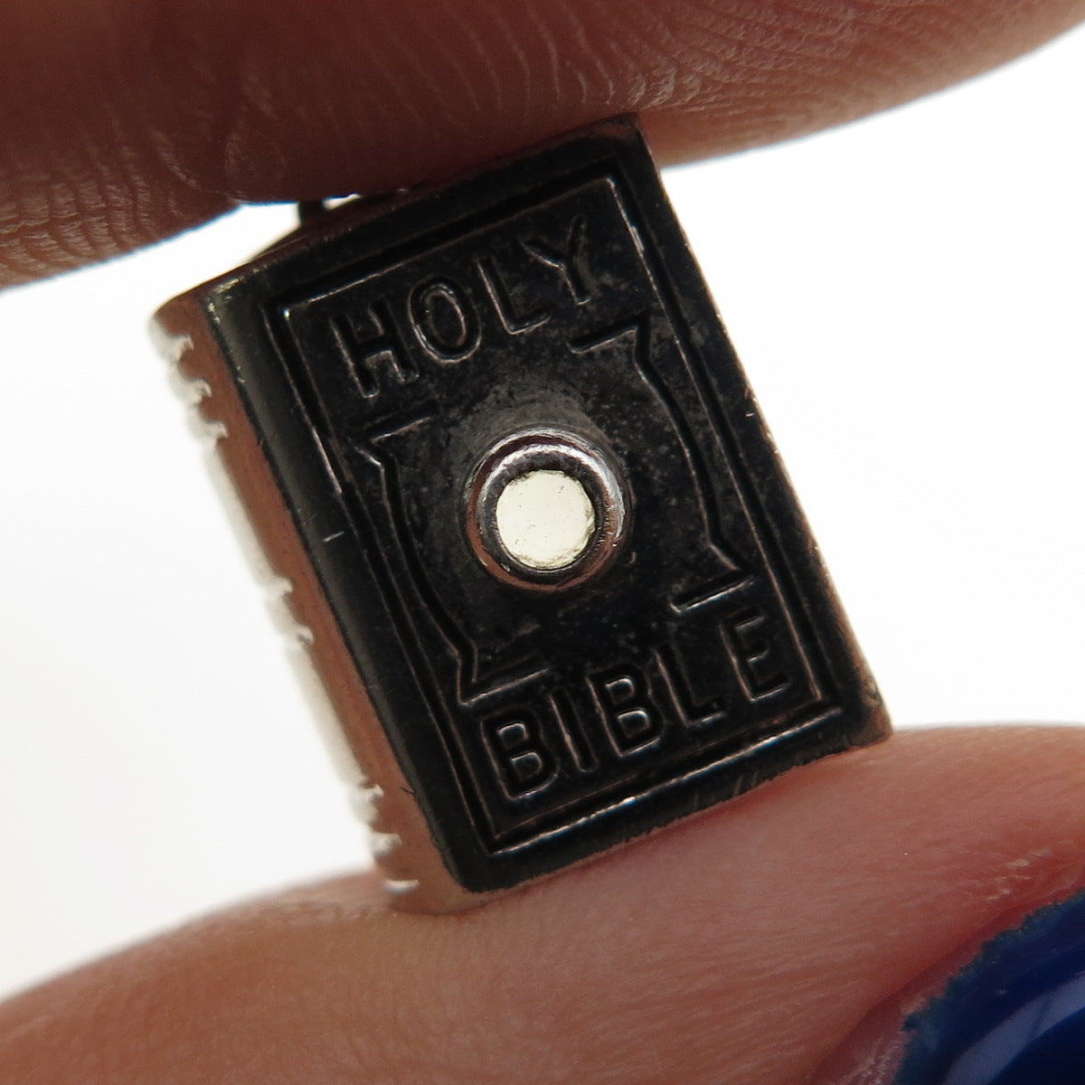 WELLS 925 Sterling Silver Antique Art Deco Stanhope Holy Bible Mini 3D Pendant