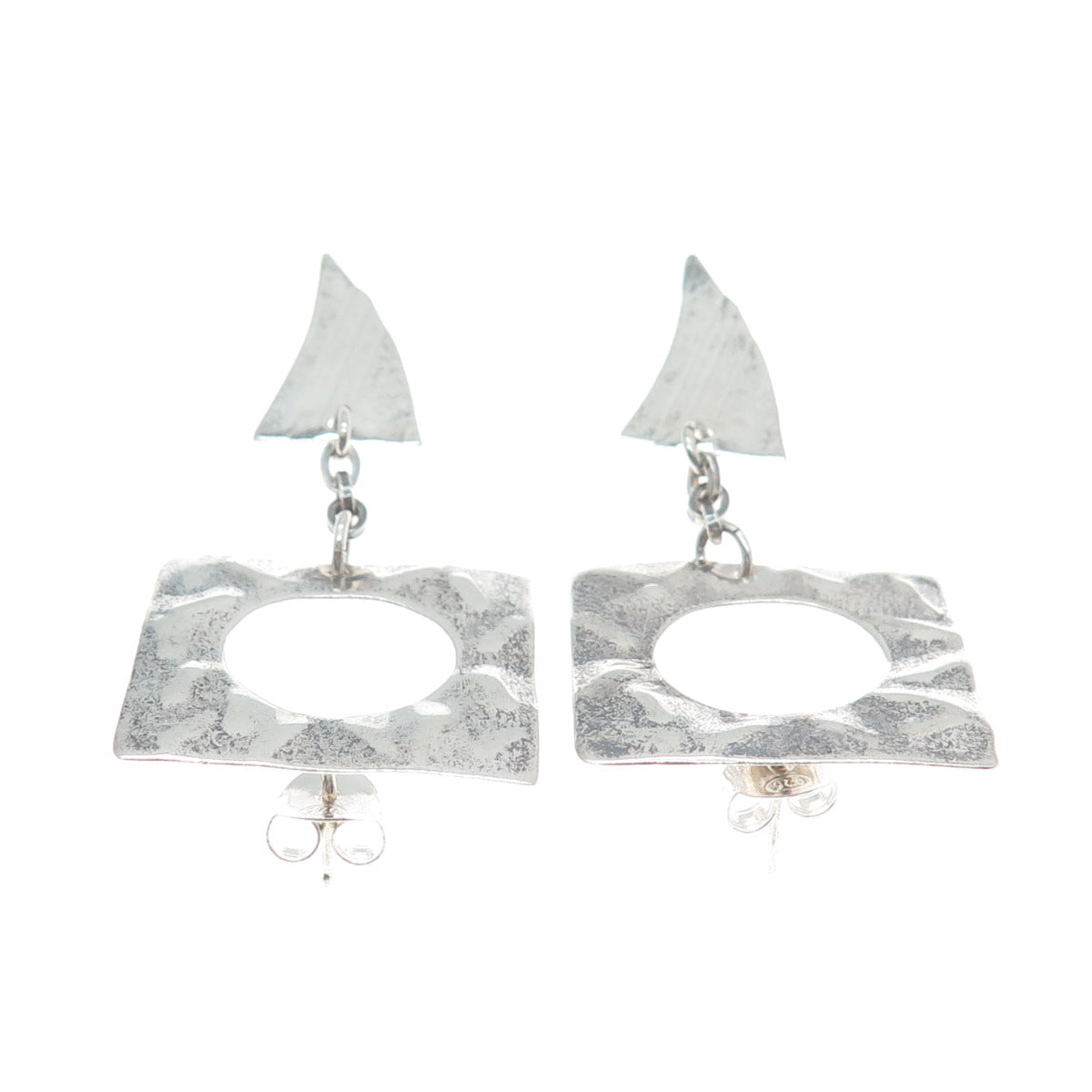 Old Pawn 925 Sterling Silver Vintage Hammered Finish Tribal Oxidized Earrings