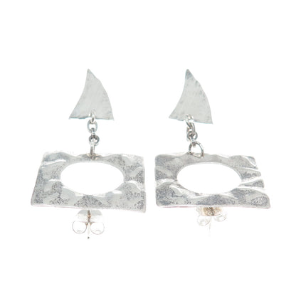 Old Pawn 925 Sterling Silver Vintage Hammered Finish Tribal Oxidized Earrings