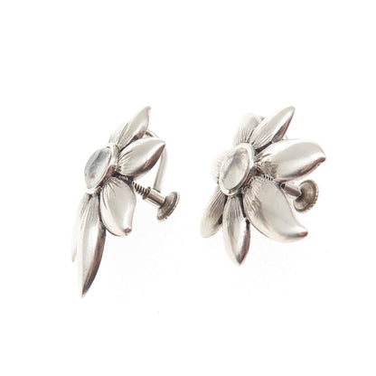 Madeleine Turner Sterling Vintage Real Moonstone Floral Screw Back Earrings #175