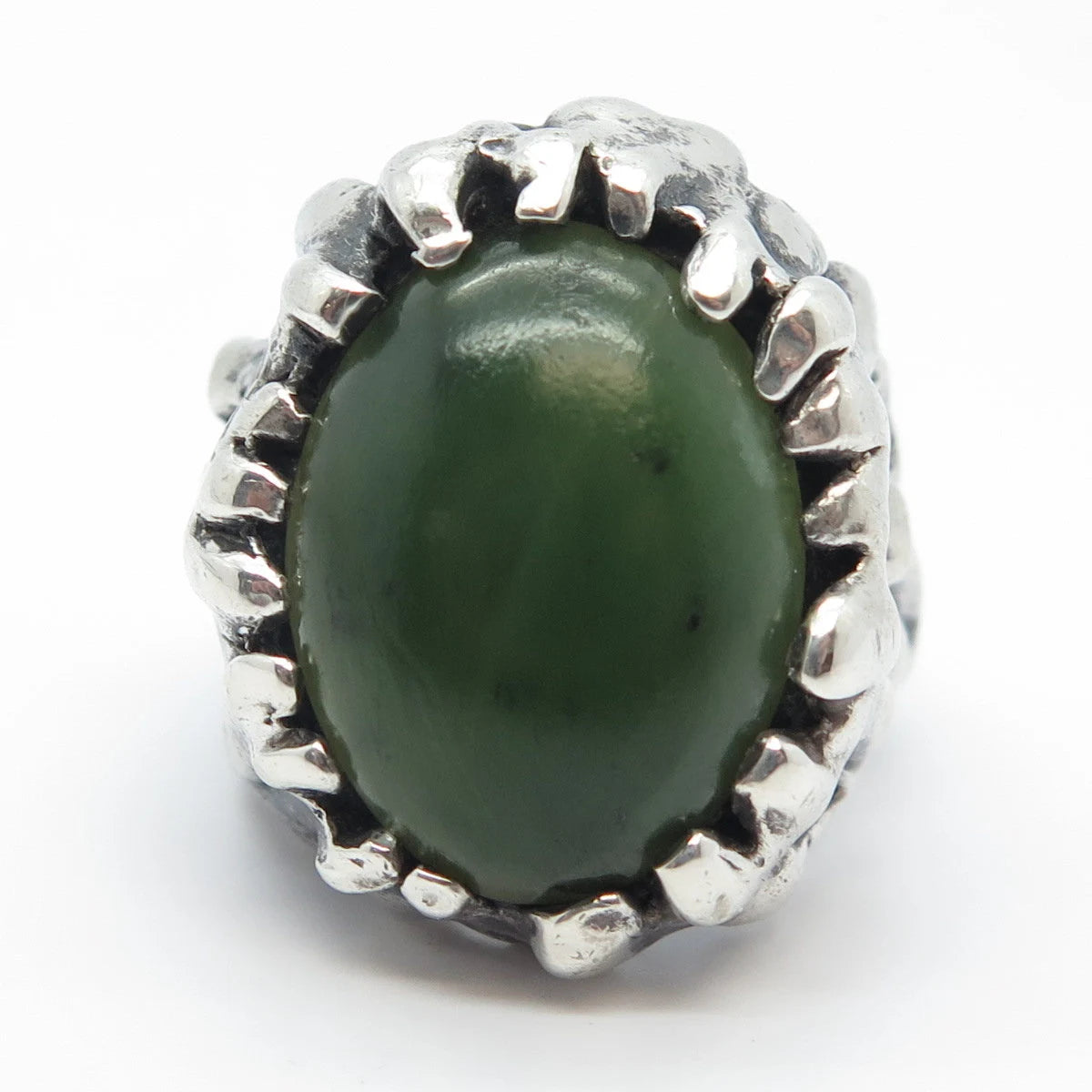 925 Sterling Silver Vintage Real Jade Gemstone Oval Ring Size 8.25