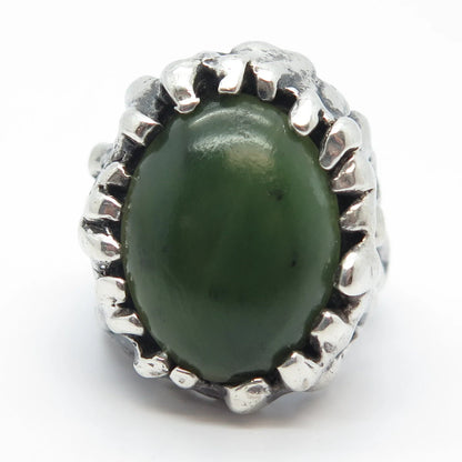 925 Sterling Silver Vintage Real Jade Gemstone Oval Ring Size 8.25