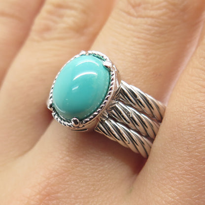 925 Sterling Silver Real Sleeping Beauty Turquoise Multi-Roped Ring Size 7