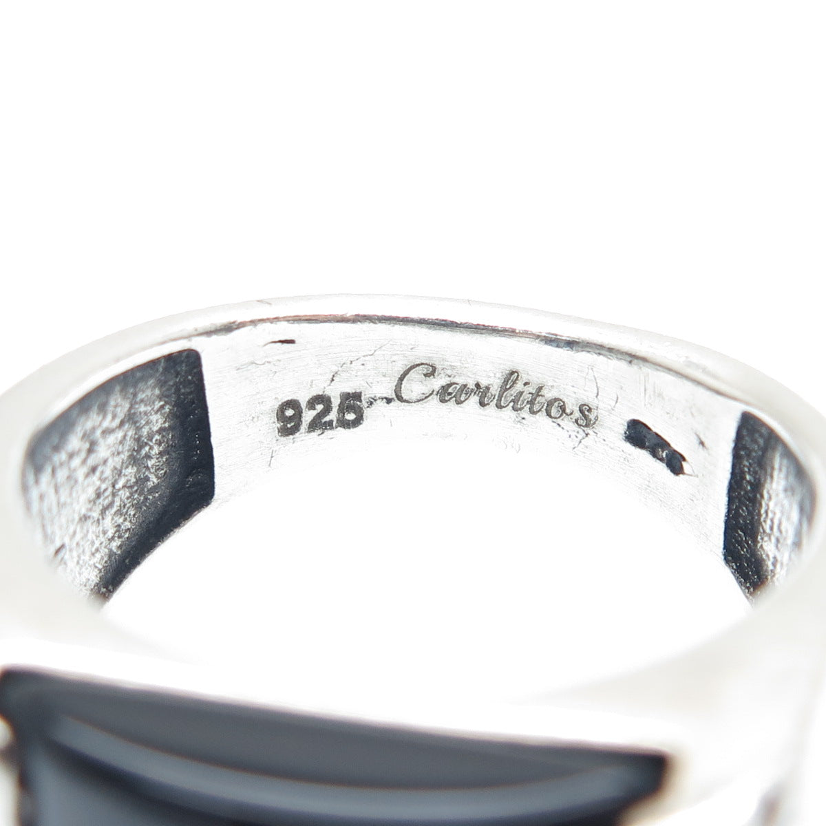 CARLITO'S Sterling Silver Vintage Real Black Onyx Lion Oxidized Ring Size 9.25