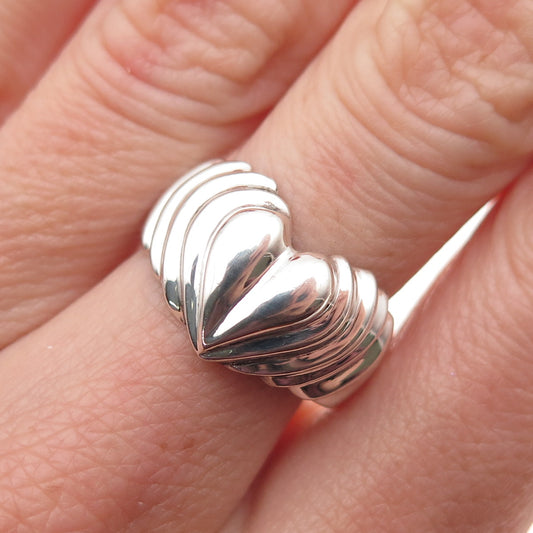 925 Sterling Silver Vintage Modernist Heart Oxidized Ring Size 7.25