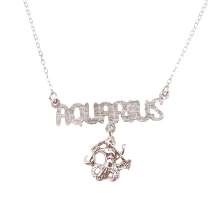 925 Sterling Silver Vintage Aquarius Zodiac Sign Cable Chain Necklace 18"